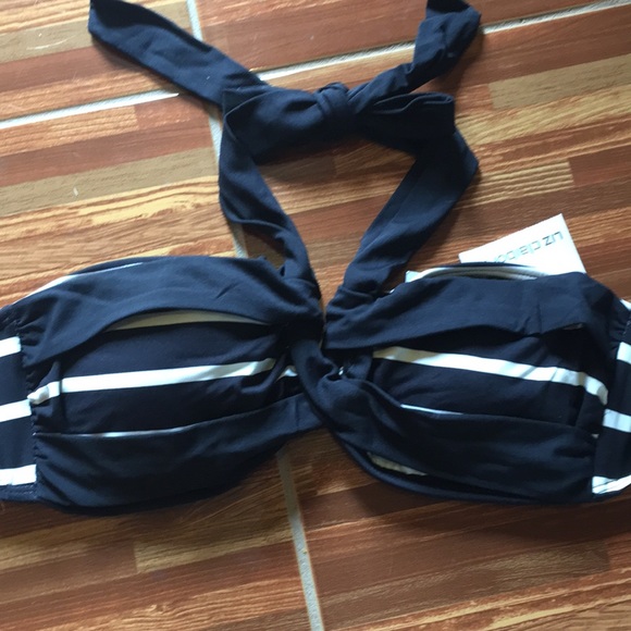 NWT LIZ CLAIBORNE SWIM BIKINI TOP TIES 12 black/wh - Picture 7 of 7